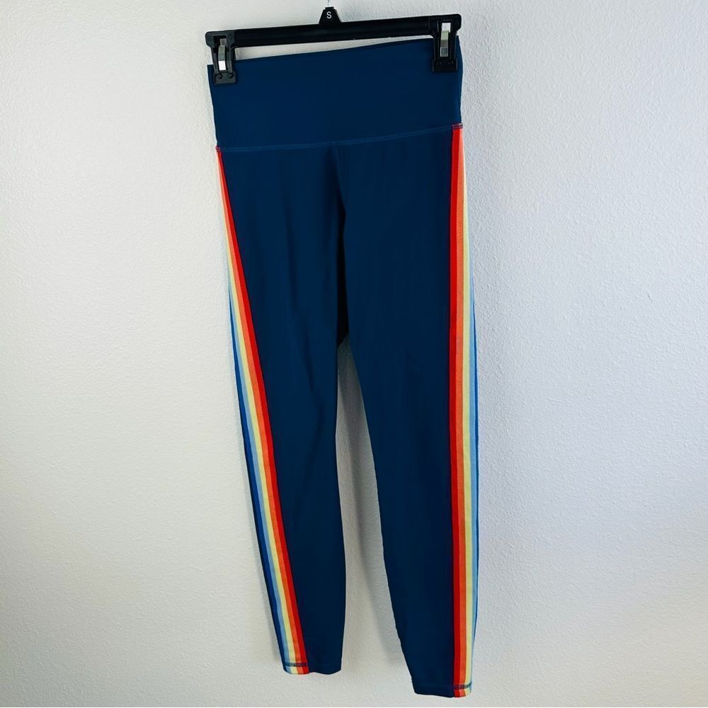 Spiritual Gangster High Waist Leggings Size‎ Small Rainbow Side Stripe Blue Yoga